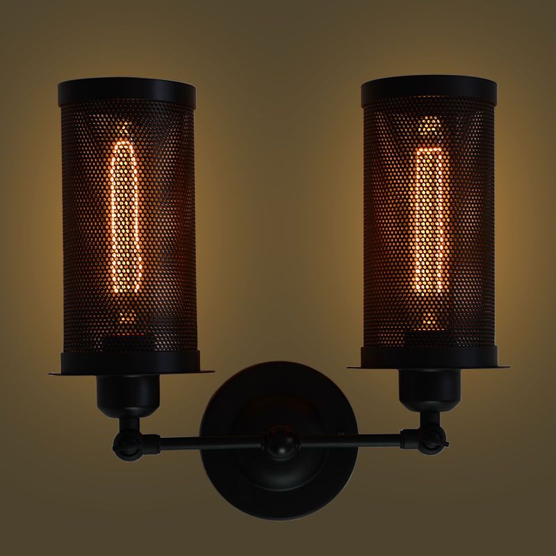 Black Wire Mesh Wall Lamp Industrial Metal Stairs Wall Mounted Light with Rotatable Joint