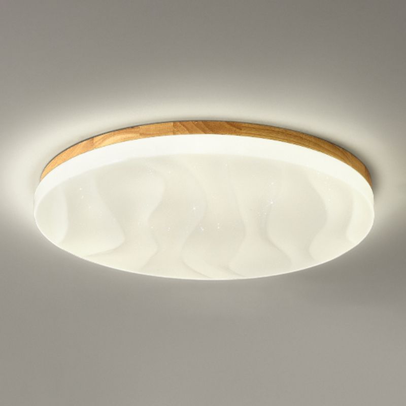 Modern LED Wood Flush Mount Geometric Shape Ceiling Light with Acrylic Shade for Study