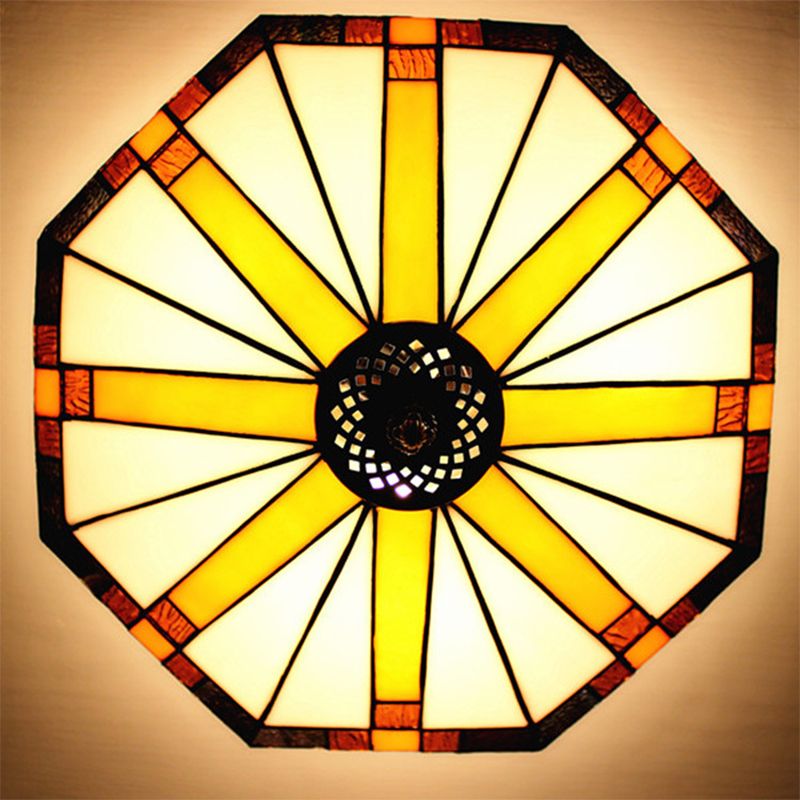 Geometric Ceiling Light Fixture Tiffany Style Stained Glass 3 Lights Flushmount Ceiling Light