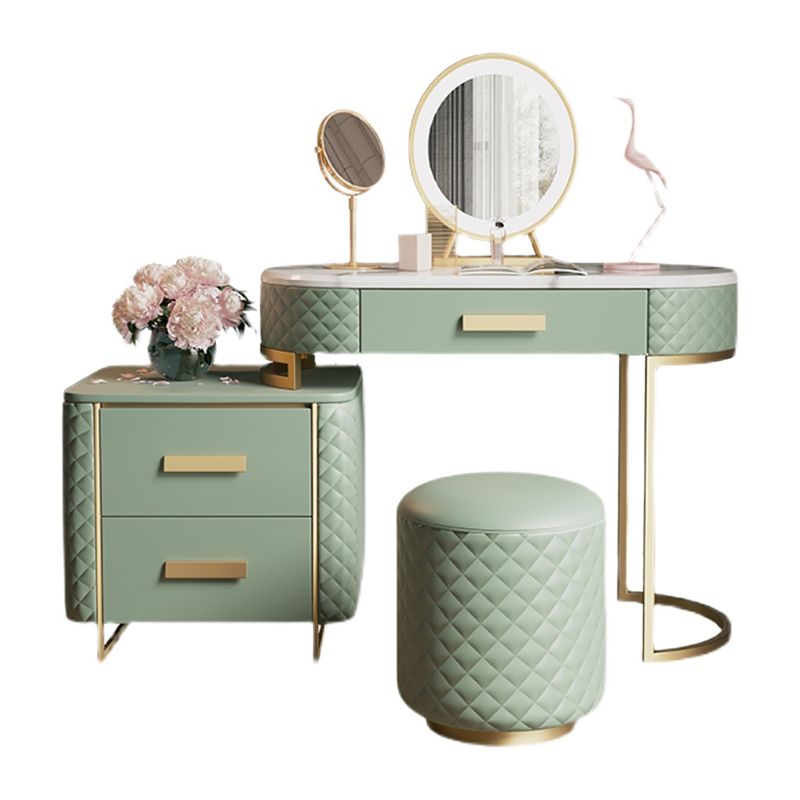 Vanity Mirrored Metal Makeup Dressing Table Stool Set in Green