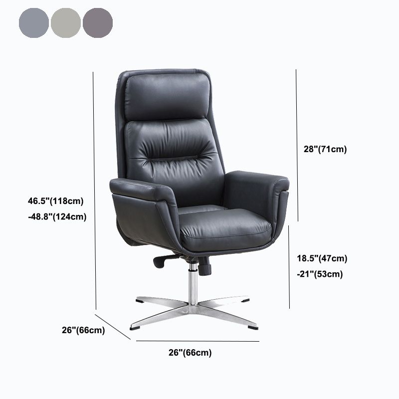 Leather Upholstered Office Chair Fixed Arm Task Chair with Metal Base