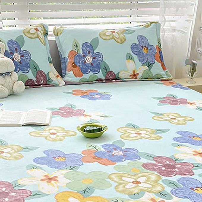 Cotton Sheet Set Flower Printed Wrinkle Resistant Super Soft Bed Sheet Set