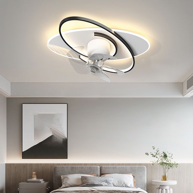 Minimalism LED Ceiling Fan Metal Fan Lighting in Black for Bedroom