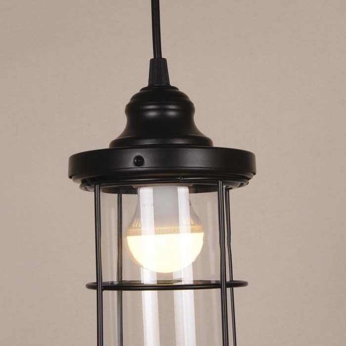 2/3 Bulbs Caged Multiple Lamp Pendant Industrial Black Clear Glass Hanging Light Kit, Linear/Round Canopy