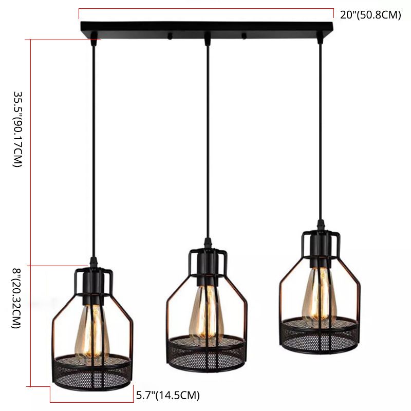 Black Metal Pendant Light Indsutrial Retro Bird Cage Hanging Lamp for Restaurant