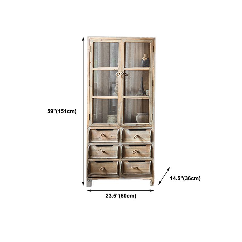 Traditional Wood Display Stand Glass Doors Buffet Cabinet with Drawers