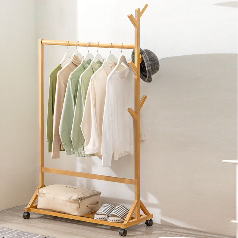 Classic Wood Clothes Hanger Free Standing Coat Rack with Castors