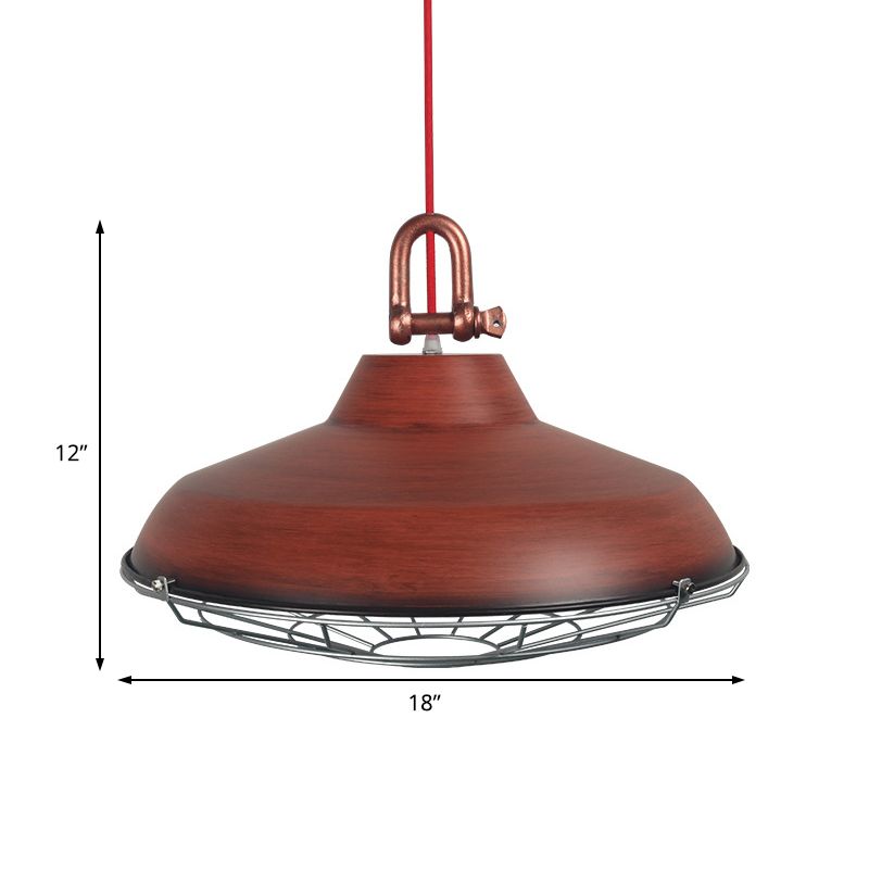 Vintage Covered Cage Hanging Ceiling Light 1 Light Metal Pendant Lighting in White/Copper/Red Brown