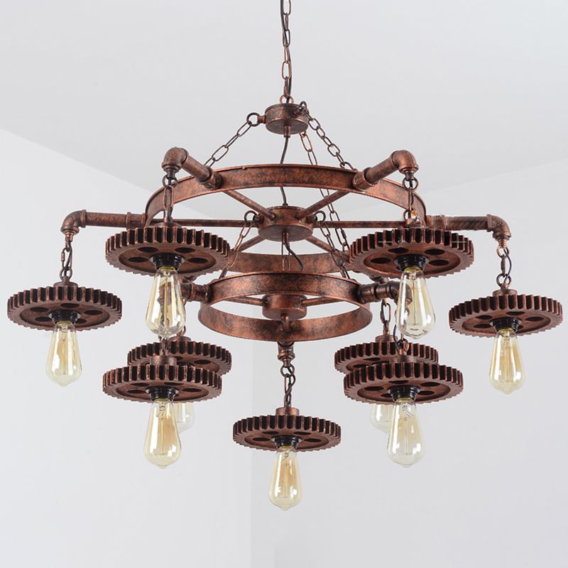 Wheel Chandelier Light Fixture Industrial Metal Pendant Lighting for Restaurant