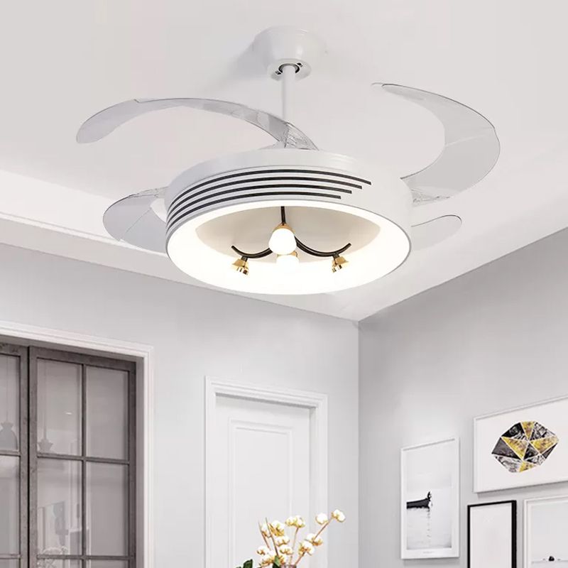 19" Wide Acrylic Geometric Semi Flush Contemporary LED White Pendant Fan Light Fixture with 4 Blades