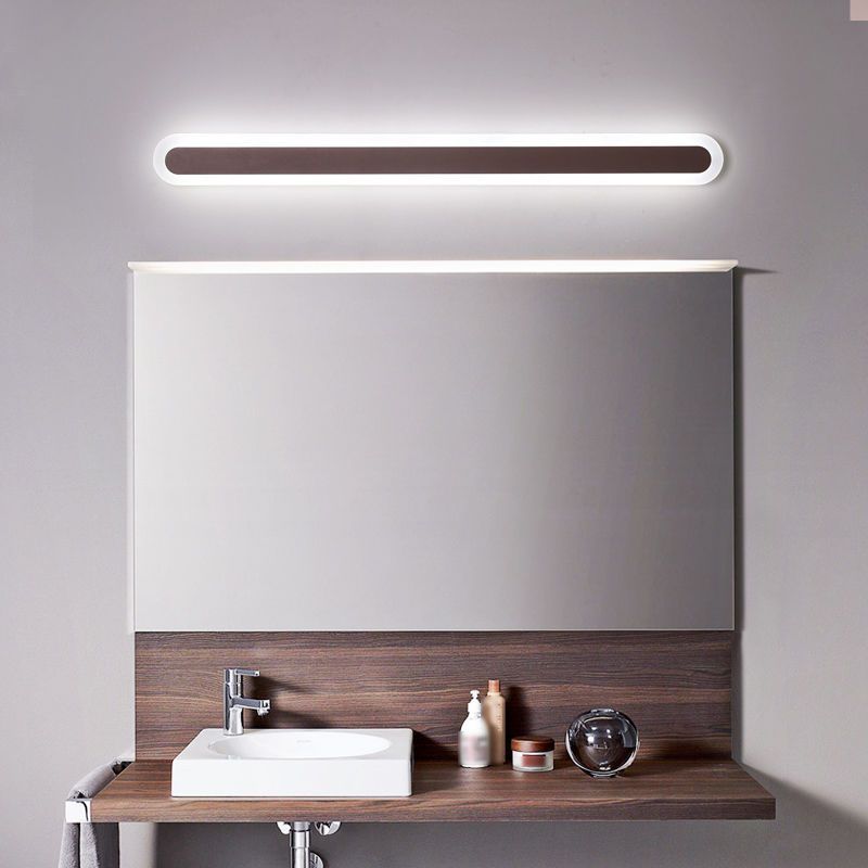 Linear Wall Light Fixture Modern Metal Single Light LED Mirror Light for Bathroom in Brown