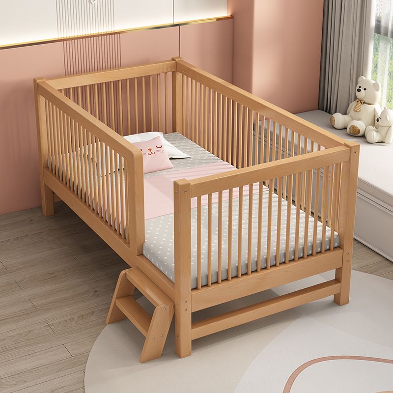 Contemporary Solid Wood Nursery Crib in Mature with Guardrail