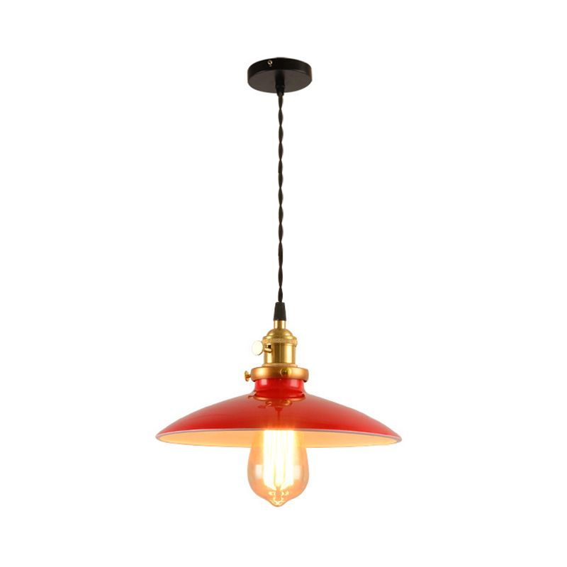 Industrial Style Bowl Pendant Lamp 10"/12.5" Wide 1 Light Metal Hanging Light in Black/White/Red over Table