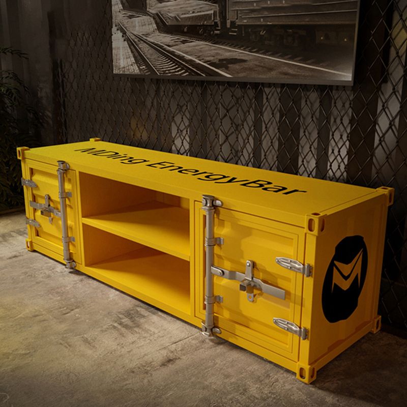 17.72"H TV Stand Industrial Style Yellow Open Storage TV Console with 2 Doors