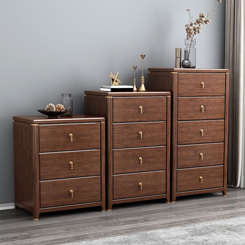 Glam Bedroom Chest Walnut Wood Vertical Storage Chest with Drawers