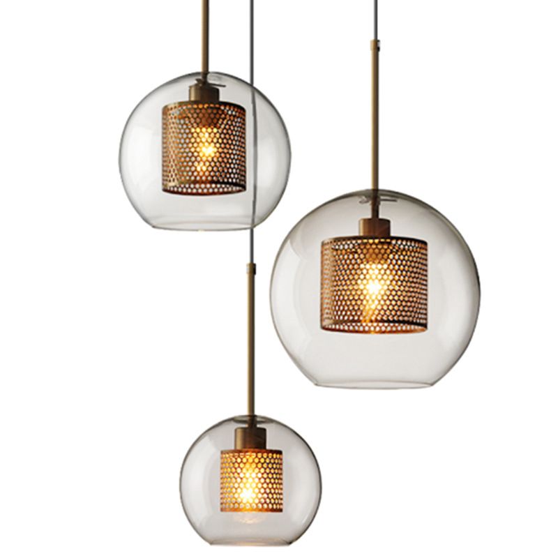 1 Light Globe Hanging Ceiling Lights Industrial Style Clear Glass Pendant Light Fixtures for Restaurant