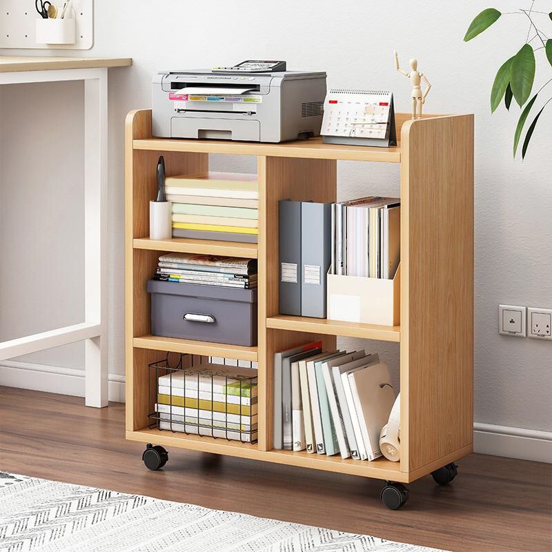 Contemporary Style Bookcase Open Back Bookshelf with Casters for Home Office