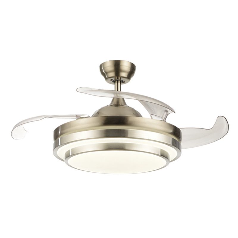 Modern Led plafondventilator licht zilver gelaagd ronde 4-blade semi-spoeling met acrylschaduw, 19 "breed