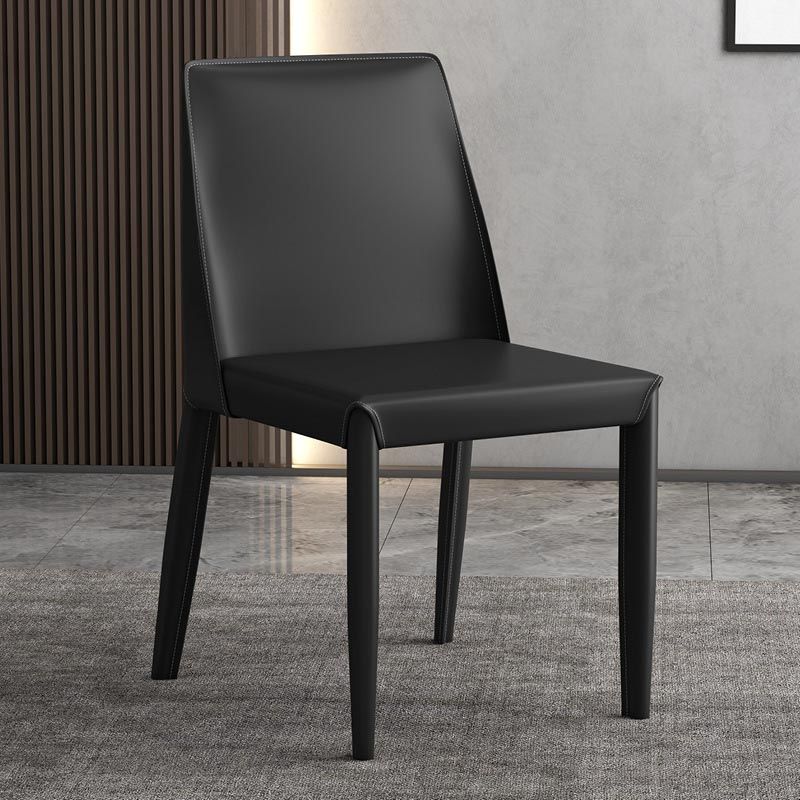 Modern Leather Dining Chair Parsons Furniture with Steel Legs in Matte Finish for Home