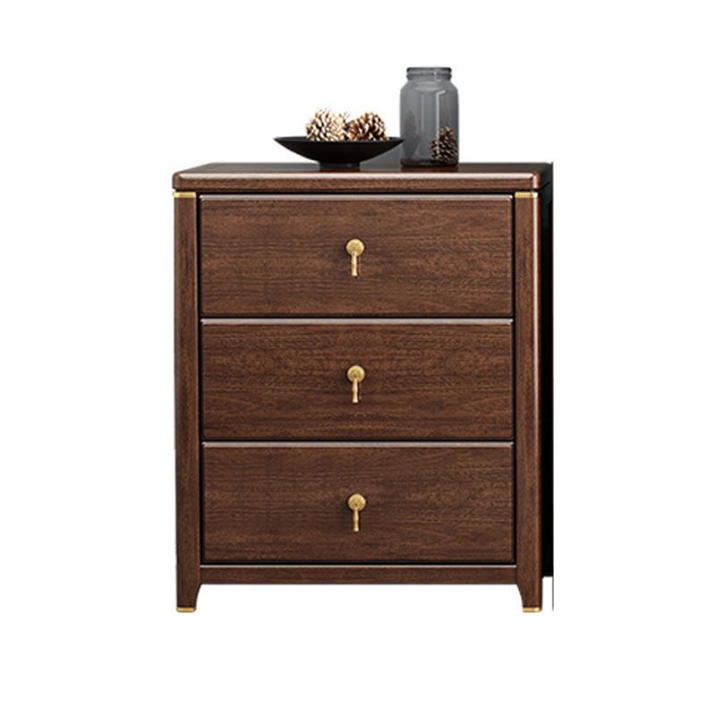 Glam Bedroom Chest Walnut Wood Vertical Storage Chest with Drawers