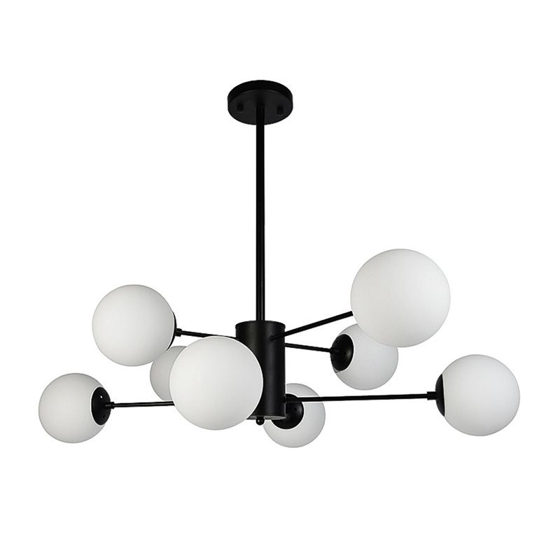 Industrial Black Chandeliers Pendant Lights Globe Multi Lights Milk Glass Hanging Fixture