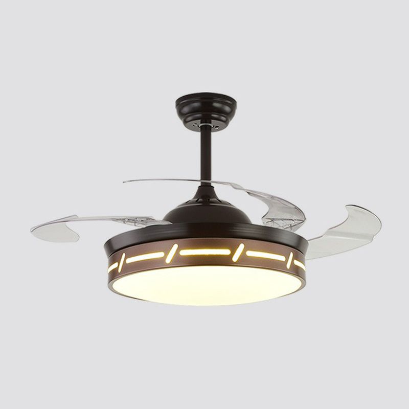 4 Blades LED Bedroom Semi Flush Contemporary 20" Wide Hanging Fan Light Fixture with Circle Acrylic Shade