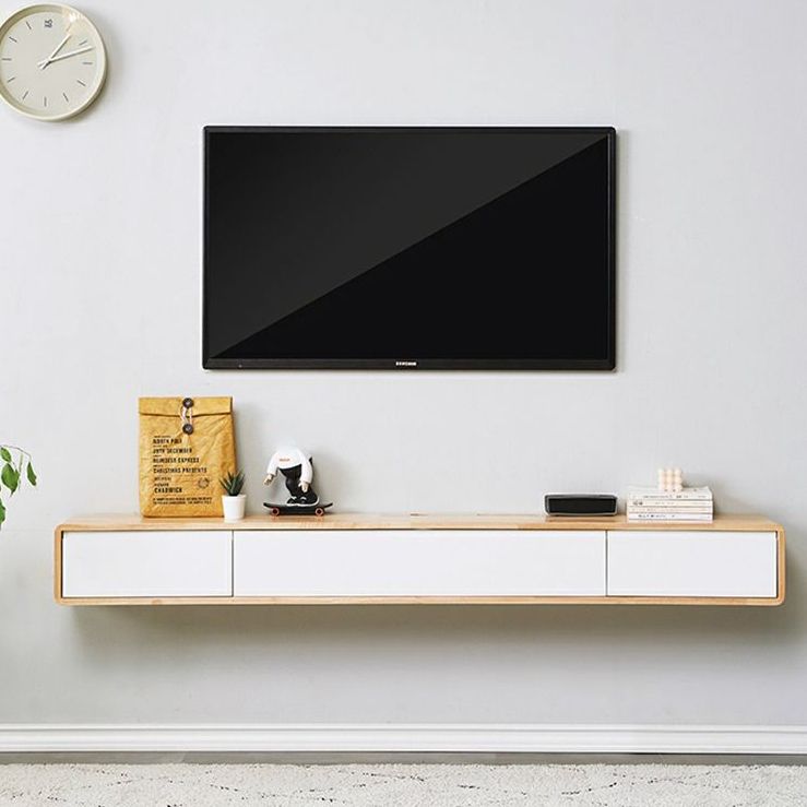 Wall - Mounted TV Stand , Solid Wood TV Stand With Cable Management and Storage