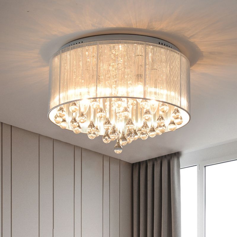 Contemporary Ceiling Lamp Fabric Shade Flush Mount Light Fixture