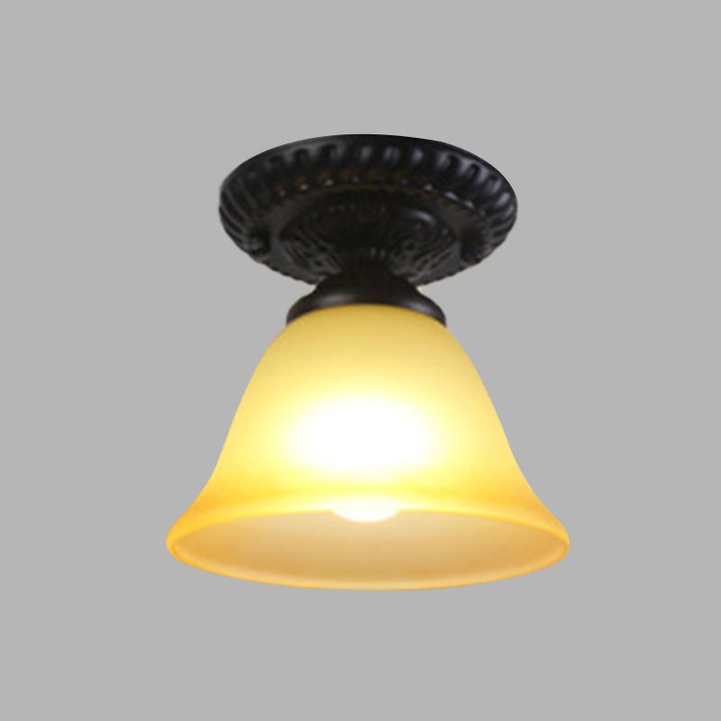 1 Light Cone Flush Mount Lamp Traditional White/Amber Glass Ceiling Mounted Fixture for Living Room