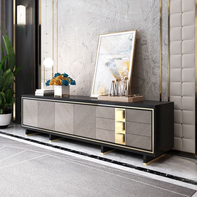 Glam Glass Stand Console Enclosed Storage Media Console with Doors