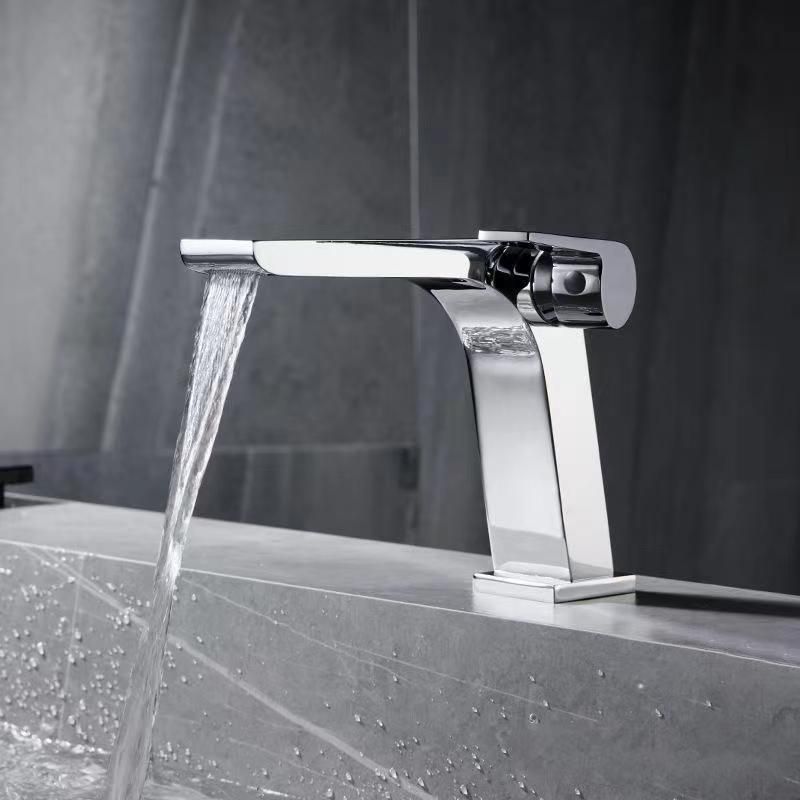 Modern Vessel Faucet Brass Lever Handles Waterfall Spout Bathroom Sink Faucet