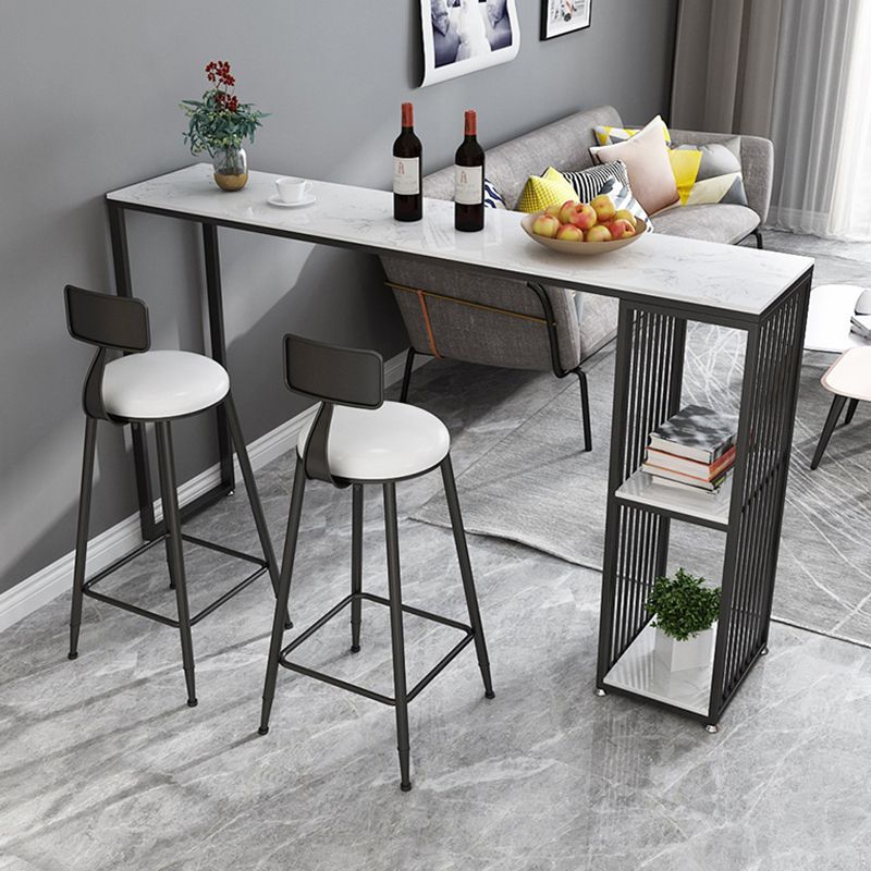 Artificial Marble Top Bar Table 42-inch Height Industrial Bistro Table for Restaurant