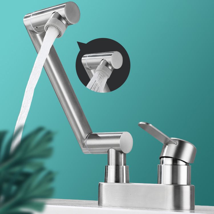 2 Holes Sink Faucet Swivel Stainless Steel Single Lever Handle Centerset Faucet