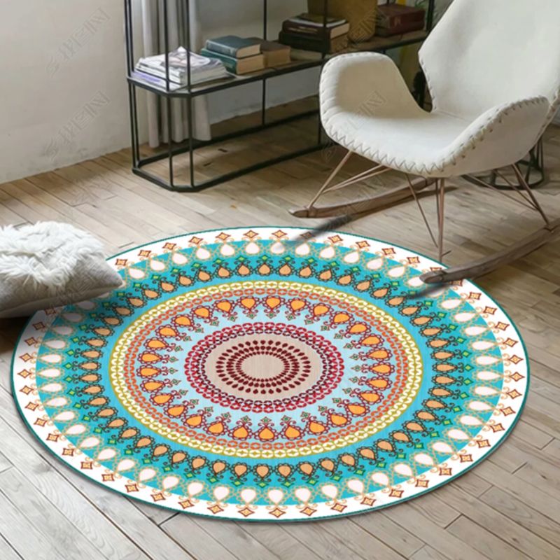 Chic Tribal Patterned Rug Multi Colored Moroccan Rug Polyester Anti-Slip Backing Washable Pet Friendly Carpet for Bedroom