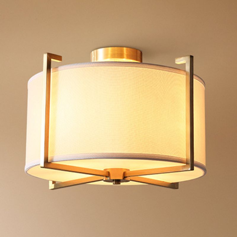 Nordic Style Ceiling Light Cylinder Shape Ceiling Lamp with Fabric Shade for Bedroom