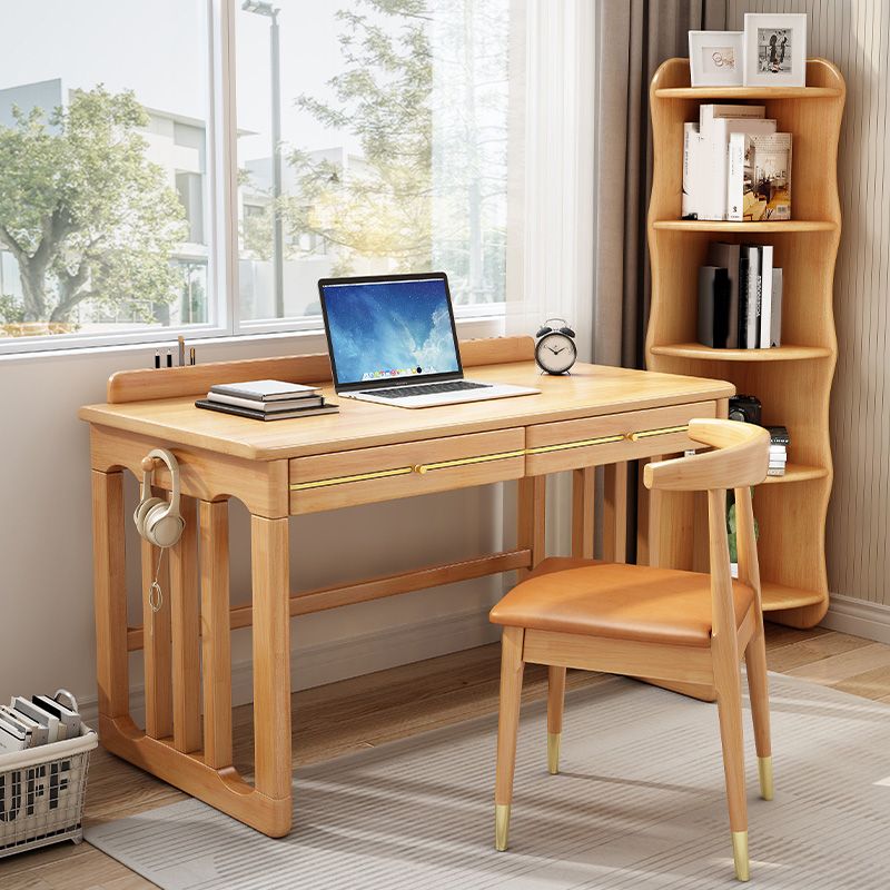 Contemporary Writing Desk in Rubberwood with Side Storage Bag and Hook