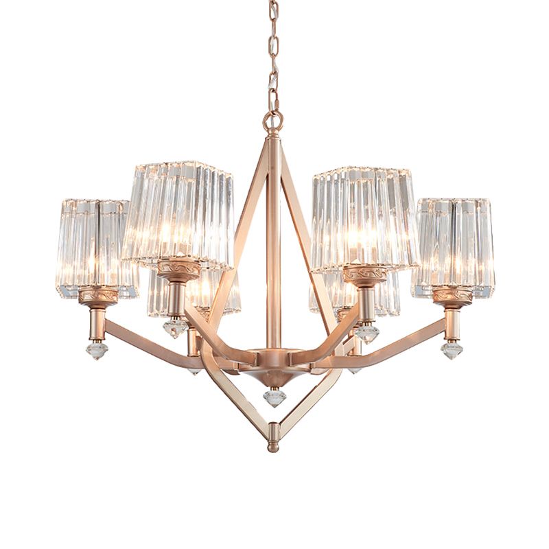 Crystal Prism Rose Gold Hanging Lamp Cubic 6 Lights Modern Up Chandelier for Hotel