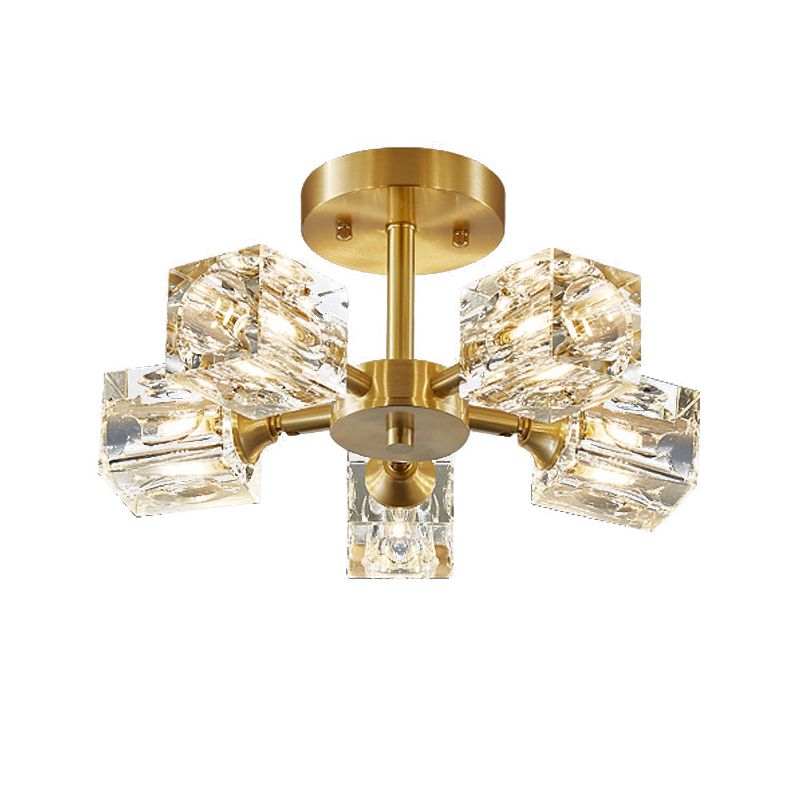 3/4/5/6-Light Golden Flush Mount Lighting Modern Style Crystal Shaded Ceiling Light