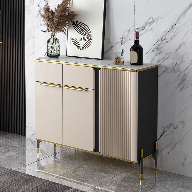 Glam Credenza Stone Adjustable Shelving Buffet Credenza with Cabinets and Drawers