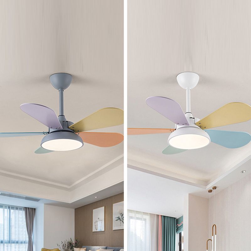 Round Kindergarten Hanging Fan Lighting Metal Macaron Style LED Semi-Flush Mount Ceiling Light