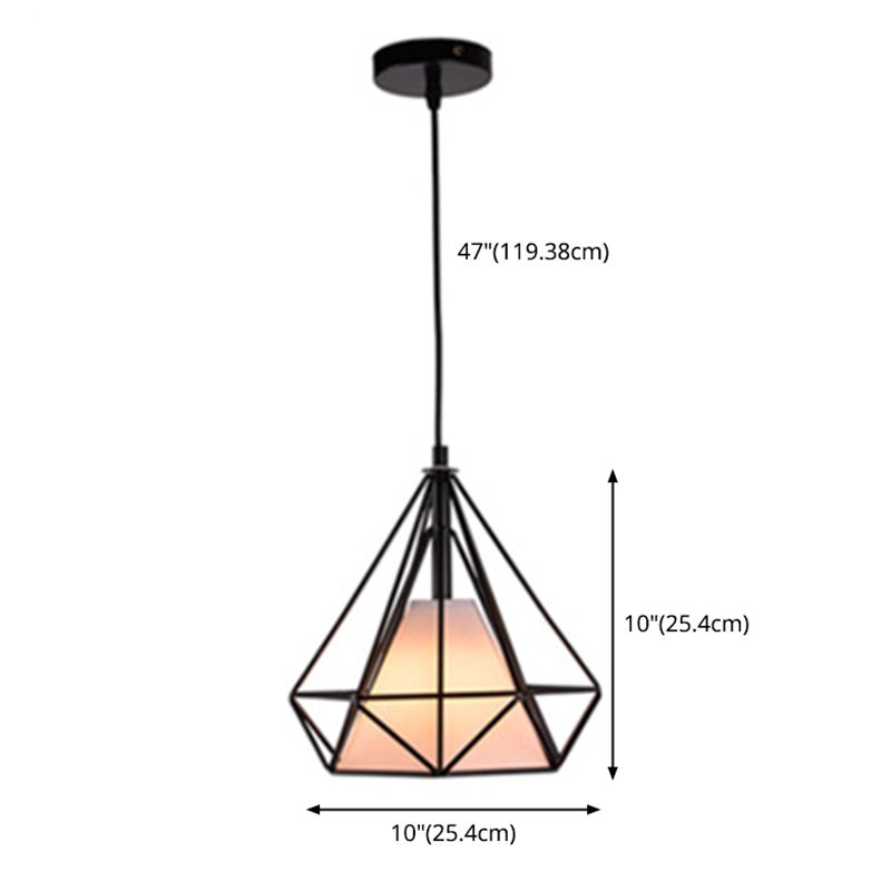 1 Light Diamond Cage Hanging Ceiling Lights Industrial Style Metal Hanging Light Fixtures for Restaurant