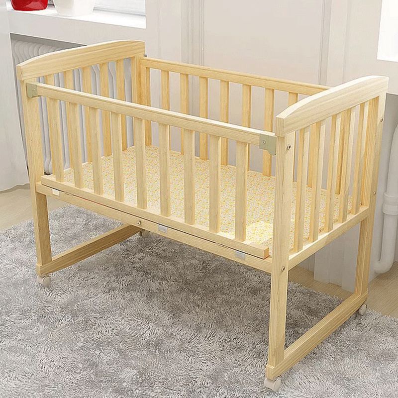 Scandinavian Convertible Crib Baby Crib Natural Wood Crib with Casters