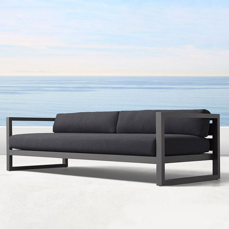 Modern Black Metal Frame Patio Sofa Simple Outdoor Loveseat with Cushion