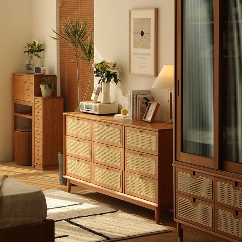 Modern Pine Wood Sideboard Simple Beige Buffet Table with Drawer for Dining Room