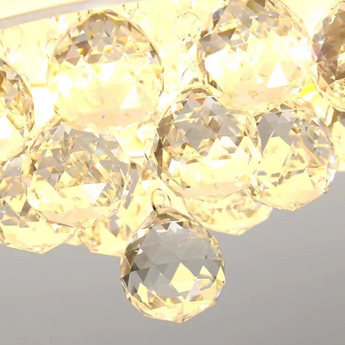 White Flower Flush Mount Light Fixture Modern LED Crystal Close to Ceiling Lighting