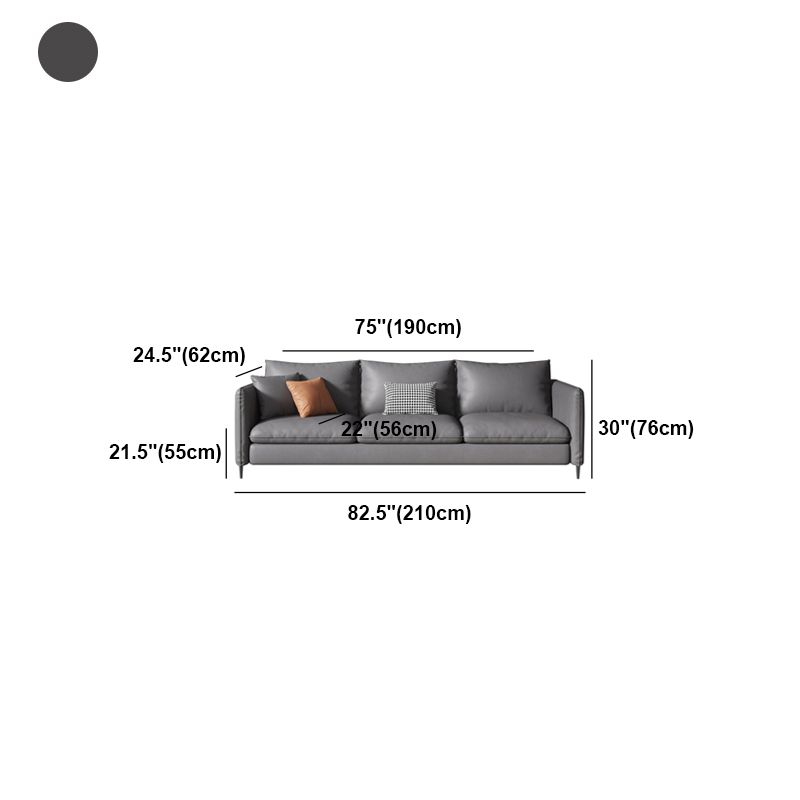 Grey Faux Leather Contemporary Square Arm Standard Sofa for Living Room, Apartment