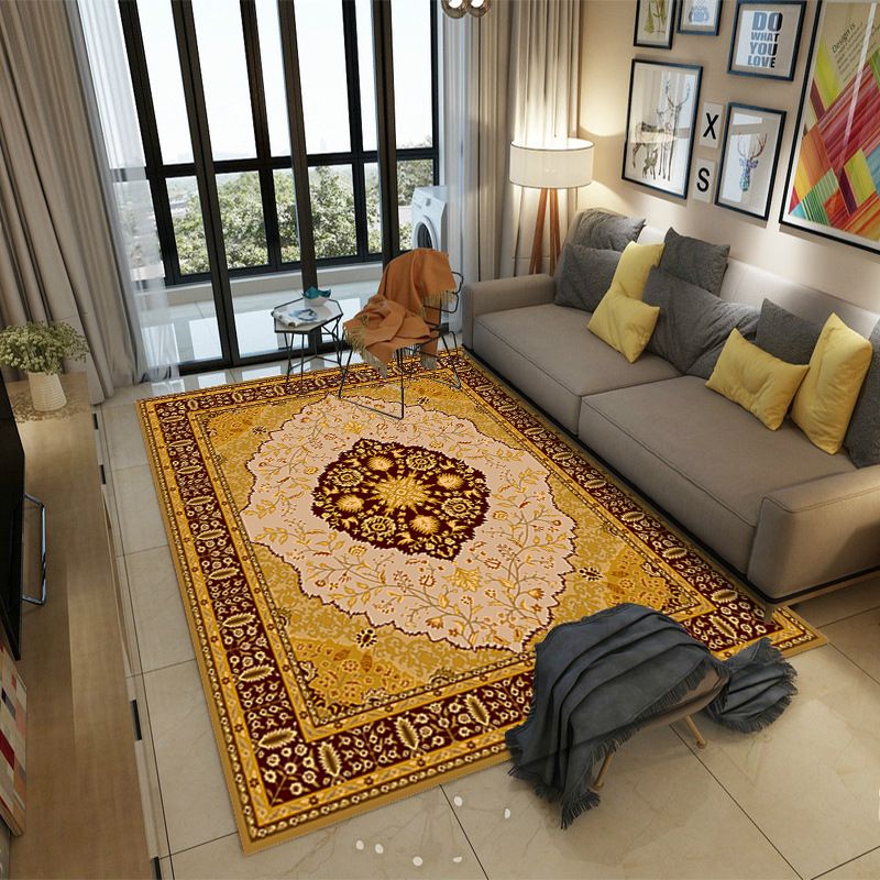 Moroccan Style Bedroom Rug Multi Color Flower Print Carpet Polyester Washable Pet Friendly Anti-Slip Backing Rug