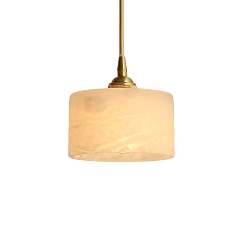 Brass 1 Light Ceiling Light Retro Cylindrical Glass Shade Living Room Small Hanging Lamp