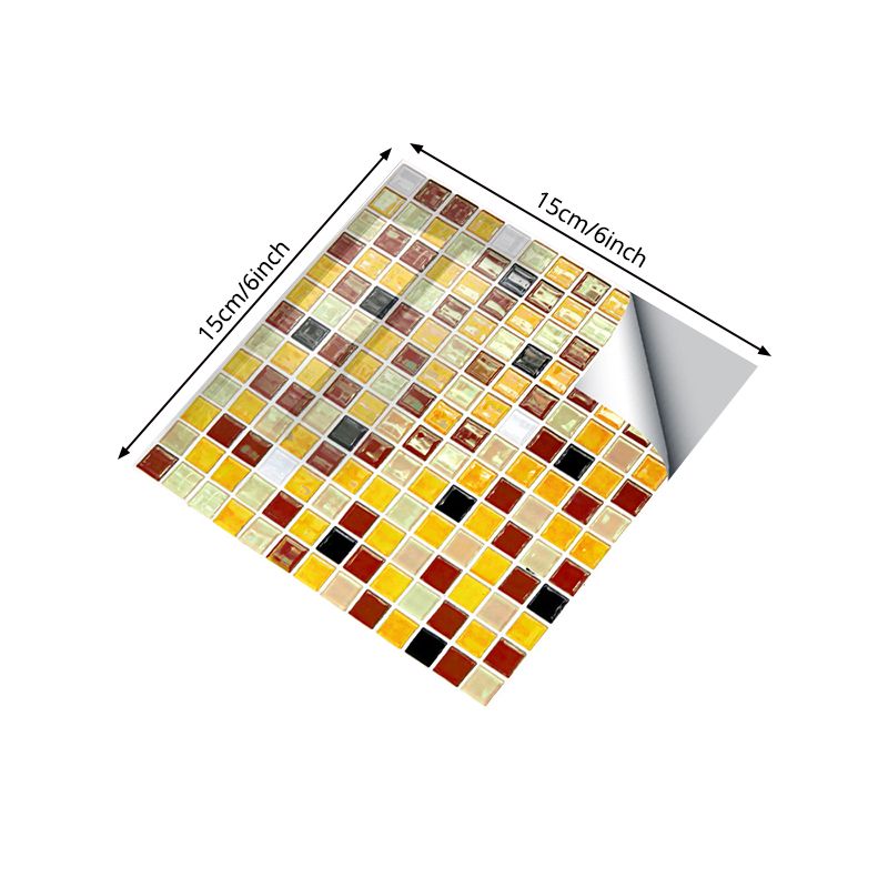 Mosaic Ceramic Tile Wallpaper Panel Contemporary PVC Wall Decoration in Yellow, Easy to Remove