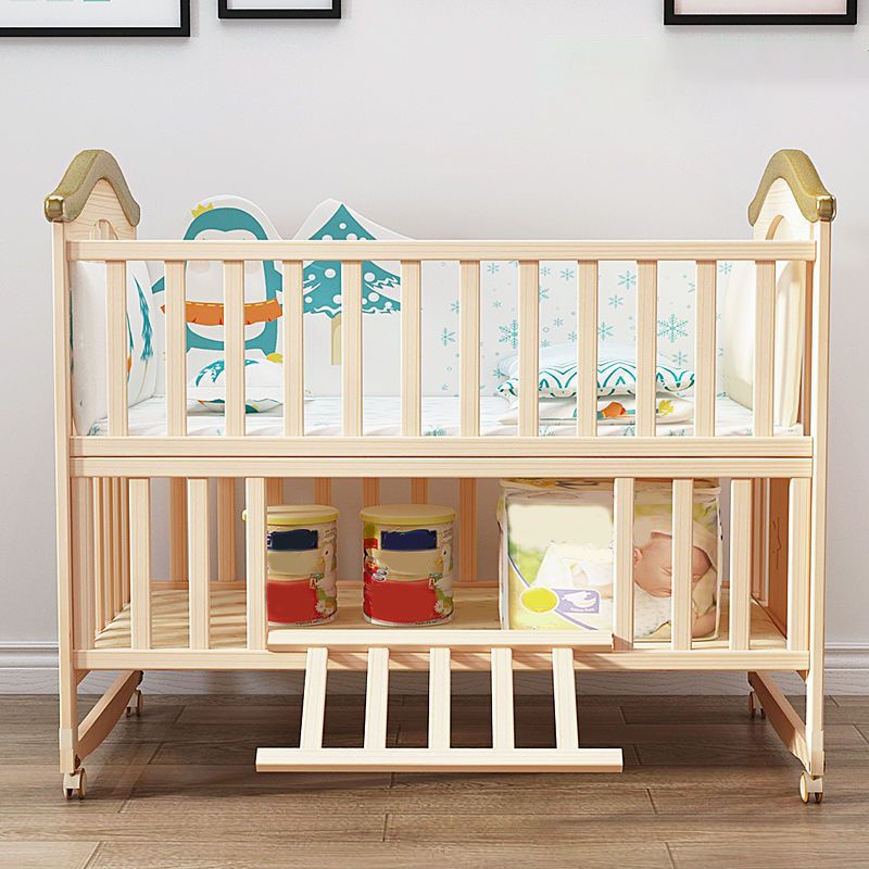 Baby Crib 4-in-1 Convertible Crib Nursery Bed with Guardrail and Casters